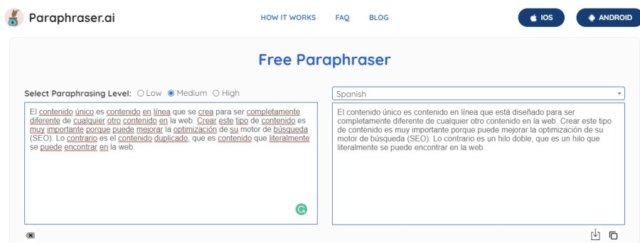 Como as ferramentas de parafraseamento ajudam no conteúdo único?